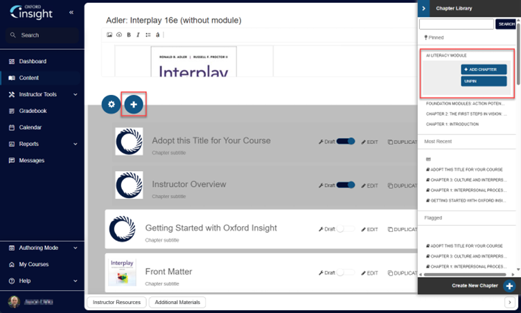 Screenshot of Oxford Insight with red box highlighting chapter content library