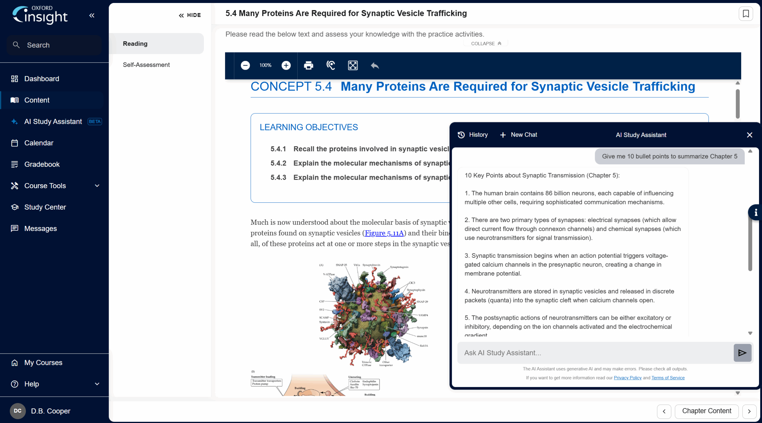 Screenshot of the AI Study Assistant interface as seen from the Student View